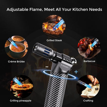 Quad Torch Lighter with Adjustable Flame, Refillable Windproof Blow Torch for Kitchen Cooking and BBQ