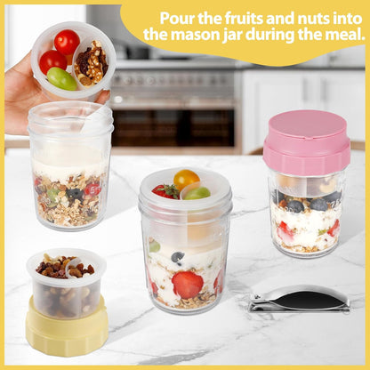 16oz 4 Pack Overnight Oats Jars, Yogurt Containers with Lids and Folding Spoons, Leak-Proof Wide Mouth Mason Jars
