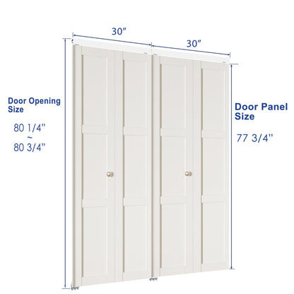 ARKHJEM Bifold Closet Door for 60" x 80" Opening, 3 Lite Closet Folding Door with Concealed Hardware Kit, MDF, Pre-Assembled, White Interior Doors
