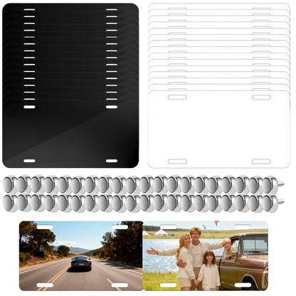 50 Pack Sublimation License Plate Blanks, 25 Black & 25 White, Metal Aluminum DIY Custom License Plates with Screw Sets 0.6mm Sublimation Blank License Plate for Automotive and Home Decoration