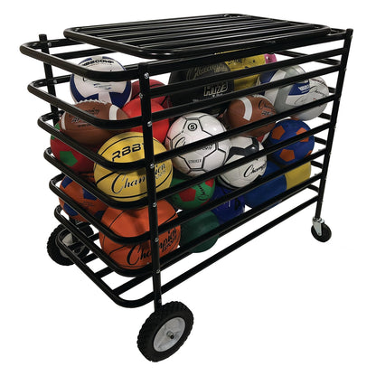 Champion Sports Ultimate Lockable Ball Locker – Heavy Duty Powder Coated Steel Ball Locker with Swivel Caster and Rear Wheels – Hinged Lid - Holds Up to 30 Balls – Black