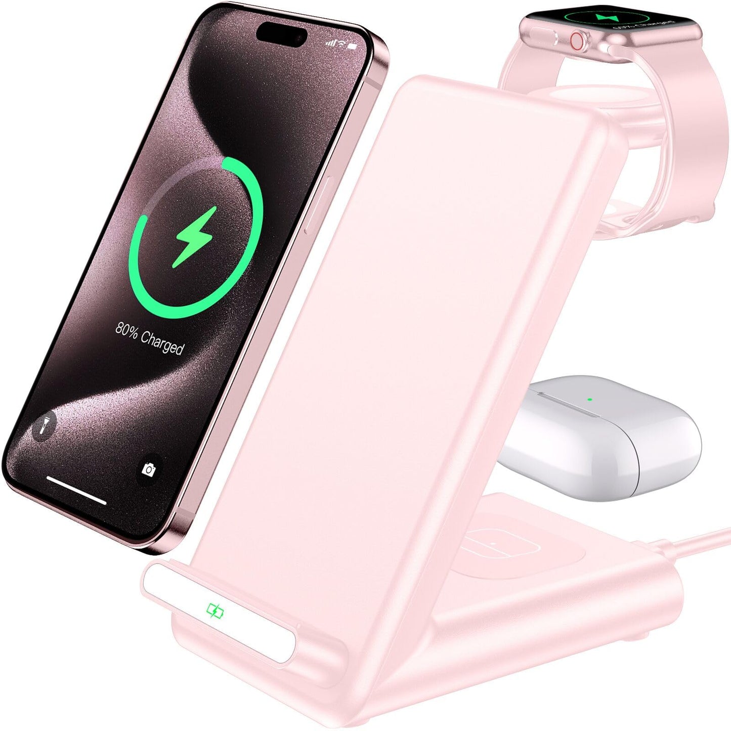 Wireless Charging Station,3 in 1 Charging Stand Made for Apple Watch Ultra 11 10 9 8 7 6 SE 5 4 3,Fast Wireless Charger Made for iPhone 17/Air/16/15/14/13/12,for AirPods Pro(with Adapter) (Black)