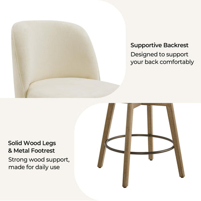 CHITA Modern Swivel Counter Height Bar Stools Set of 2, 26" Upholstered Counter Stools, Solid Wood Legs, Comfortable Cushioned Seat, Cream Fabric