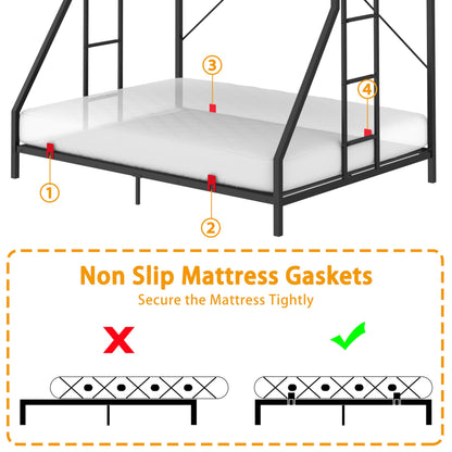 Debercu Full XL Over King Bunk Bed with Dual Stairs, Heavy Duty Metal Bunk Beds with 18" Safety Guardrails & Anti-Slip Slats, Space Saving Literas for Bedroom,Mattress Not Included