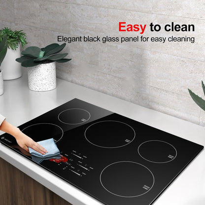 AMZCHEF 30 Inch 10600W Induction Cooktop With 5 BOOST Burners, 9 Levels Electric, Built-in Control by Slide Touchscreen, Child Safety Lock, Independent Timer, No Plug, 240V