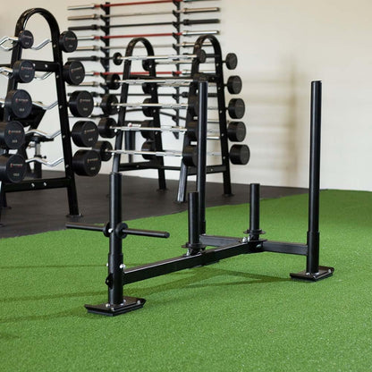Titan Fitness High-Low Push Pull Drag Sled for Speed Training and Agility, 600 LB Capacity, Use on Grass, Turf, Concrete or Asphalt, Fits Olympic Weight Plates (Sled with (3) UHMW Plastic Ski Liners)