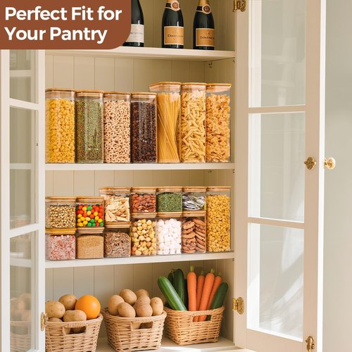 ComSaf Glass Storage Containers - 1.2 Qt Clear Glass Jars with Lids | Set of 4 for Pantry Organization