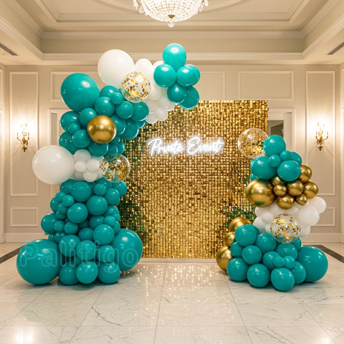 Teal Balloon Garland Kit with Gold Butterflies, Turquoise, Blue, Green, White & Gold Balloons for Party Decor