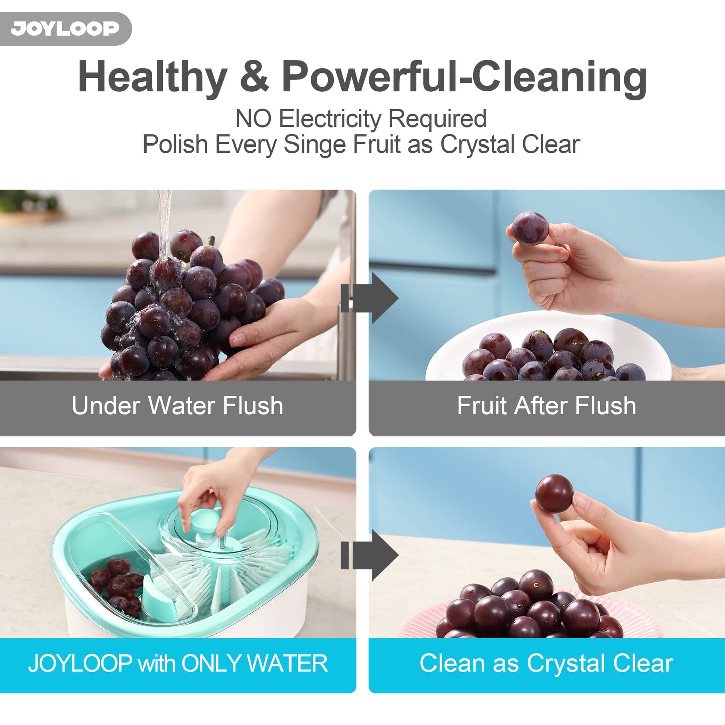JOYMOOP Fruit Cleaner Spinner JOYLOOP, Large Fruit Washer Spinner, Fruit Cleaner Spinner with Fruit Washer Bowl, Vegetable Fruit Spinner Washer,Fruit and Vegetable Scrubber