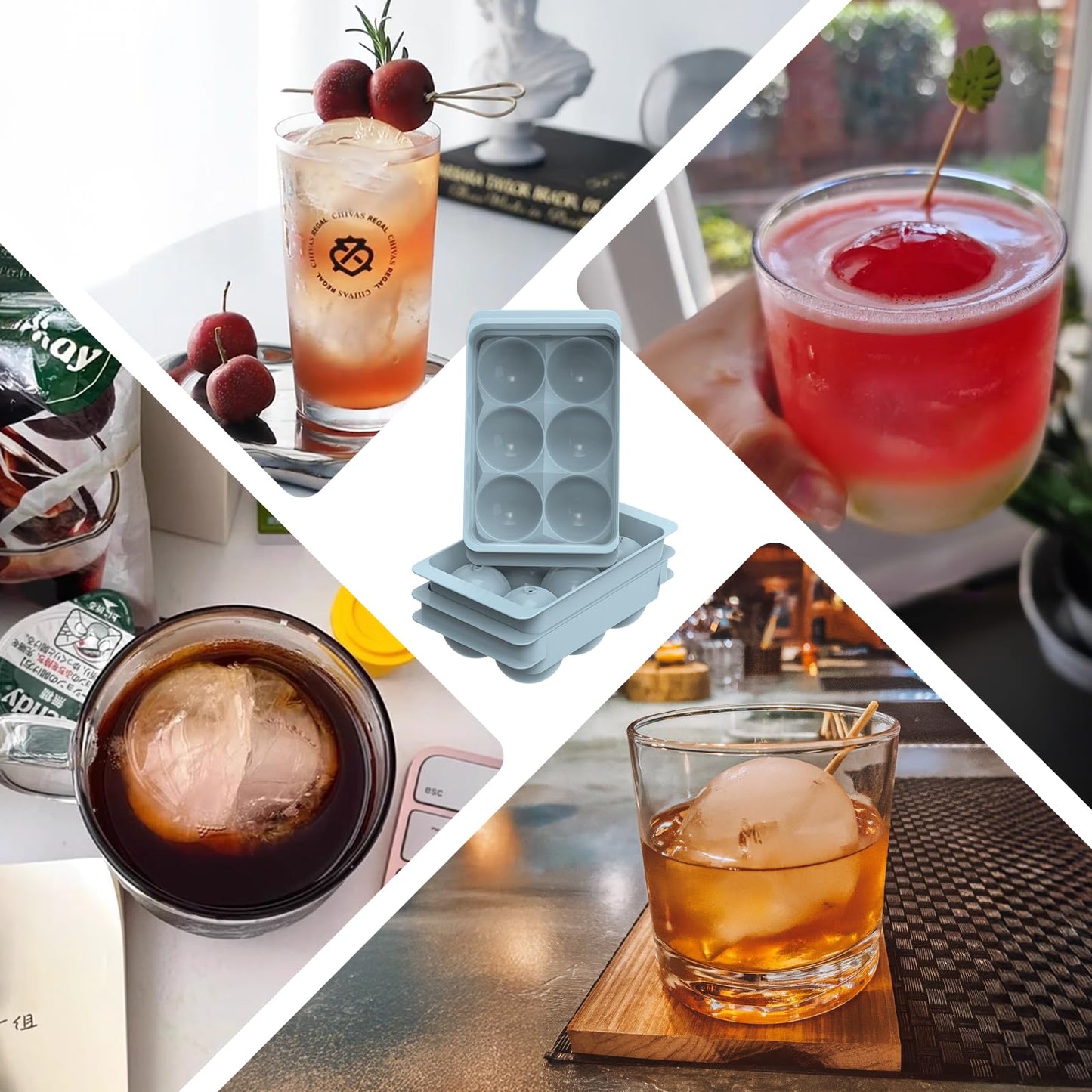 Large Ice Ball Maker Mold, 2.5" Round Ice Cube Mold for Whiskey Bourbon Cocktail, 8 Balls, Sphere Ice Mold, Big Ice Cube Tray with Container and Tongs, Easy to Fill & Release