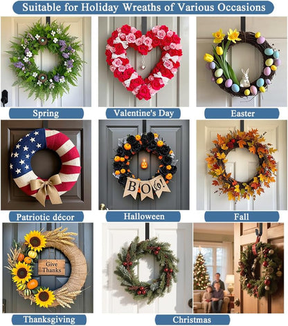 Sattiyrch 15" Wreath Hanger for Front Door - Sturdy Steel Over The Door Hook (White)
