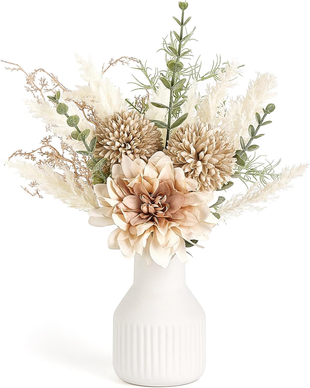 12.5" Mkono Small Artificial Flowers in Ceramic Vase Centerpieces Coffee Table Decor, Silk Flower Arrangements for Home