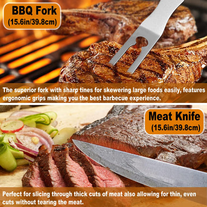 POLIGO 26PC Exclusive BBQ Grill Accessories in Aluminum Case for Birthday Christmas Grilling Gifts - Premium Grill Utensils Set with Barbecue Claws, Meat Injector, Thermometer for Smoker, Camping BBQ