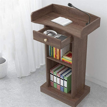 BKEKM Modern Lecterns Floor Standing with Drawers and Open Storage Podium Stand Pulpits for Churches Wooden Luxury Teacher Podiums