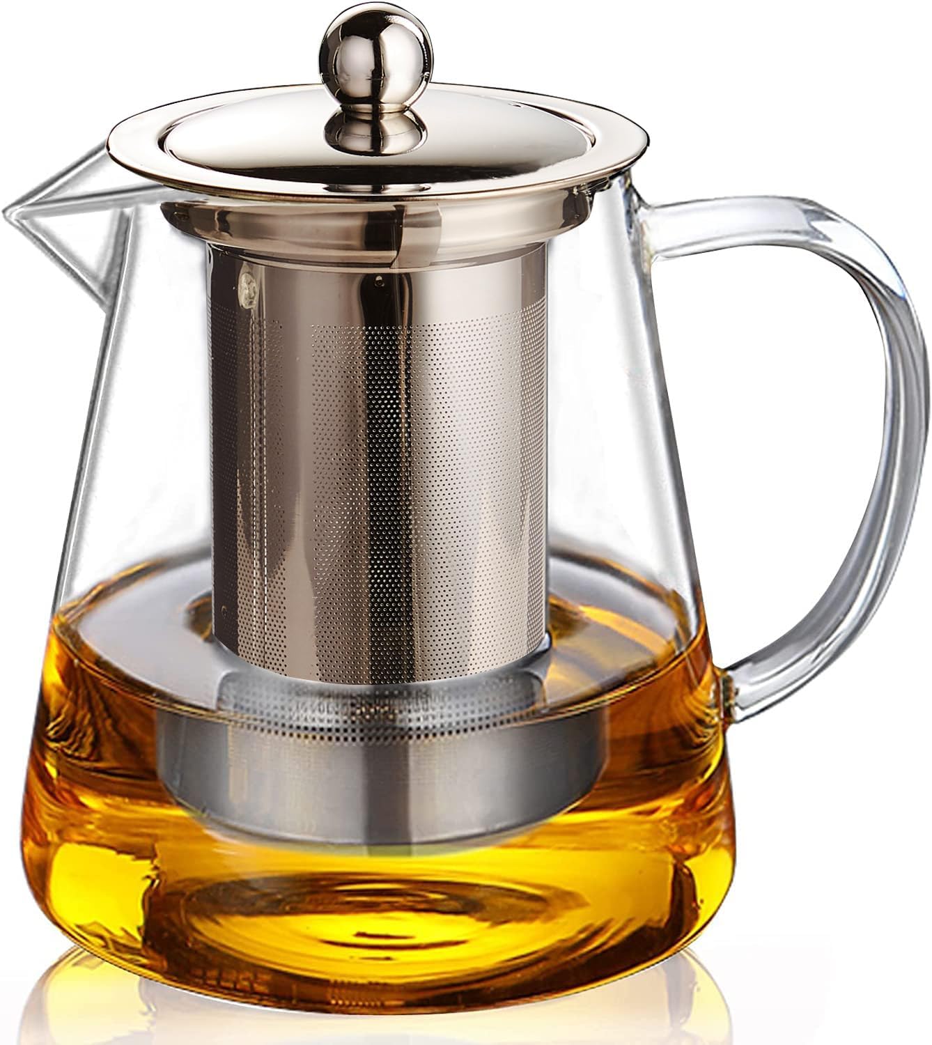 MJZQCD Glass Teapot (32oz/950ml) with Removable Stainless Steel Infuser, Transparent Stovetop Tea Kettle for Blooming