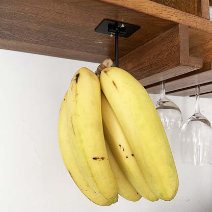 DaylyFav Foldable Banana Hook Under Cabinet Banana Holder Black Metal Counter Oragnizer Space Saving Hangers Self-Adhesive/Screw Mounted Banana Holder Stand for Kitchen RV Small Space Solutions