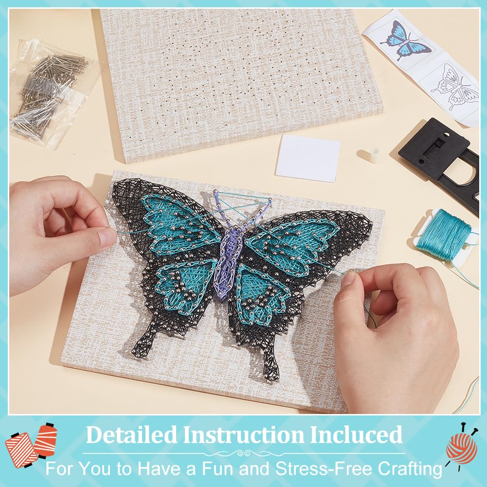 WEBEEDY DIY Blue Butterfly String Art Kit for Adults Beginners 3D Animal String Art Crafts Kit,Arts Crafts Kit Include All Necessary Accessories and Frame,Home Wall Decor Christmas Unique Gift