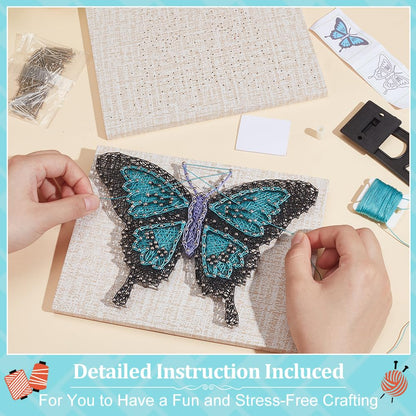 WEBEEDY DIY Blue Butterfly String Art Kit for Adults Beginners 3D Animal String Art Crafts Kit,Arts Crafts Kit Include All Necessary Accessories and Frame,Home Wall Decor Christmas Unique Gift
