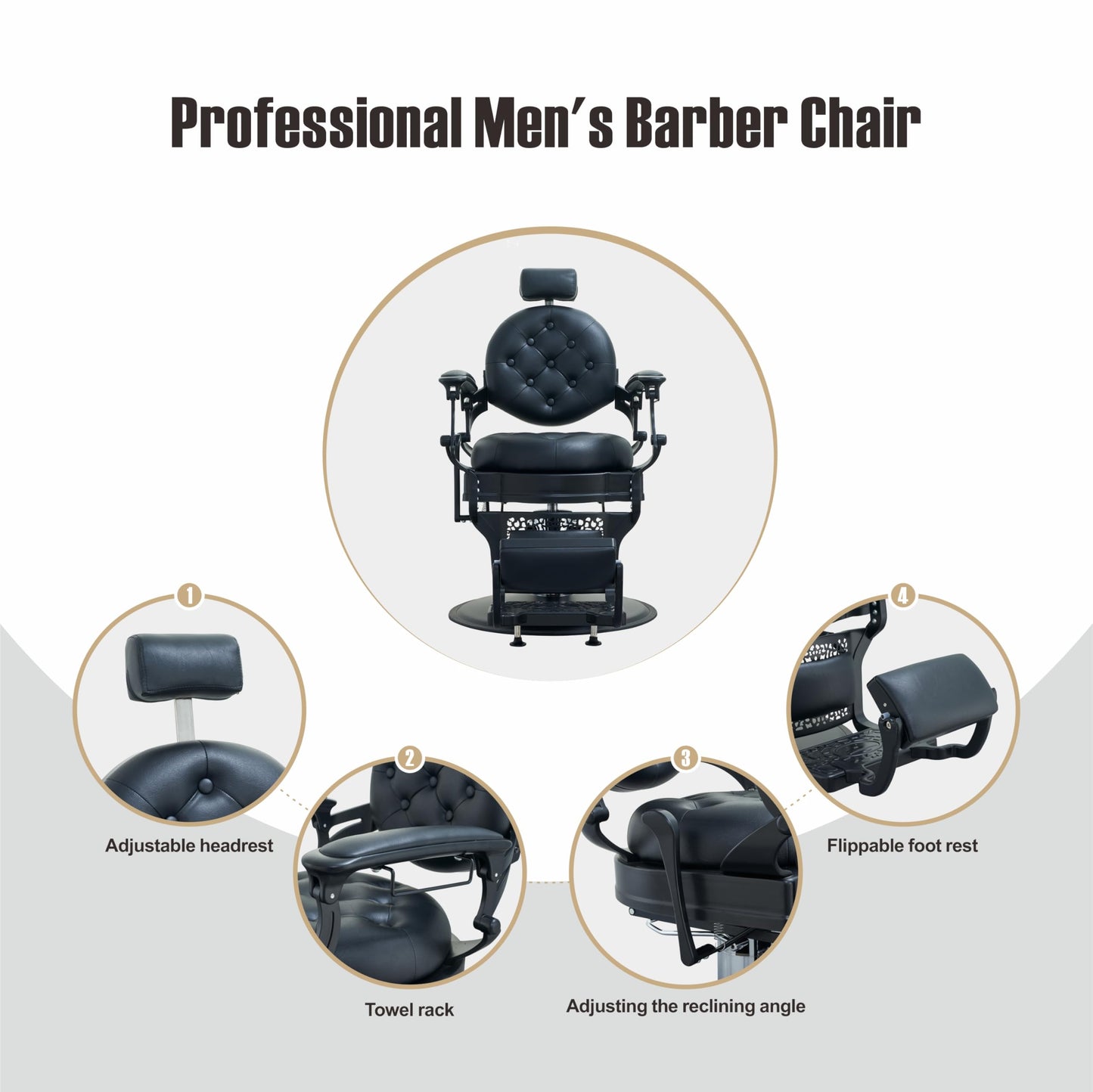 Coczeb Barber Chair Heavy Duty (700LB Capacity) - Professional Multi-Function Salon Chair for Hairdressing, Beauty, Tattoo, Massage(All Black)