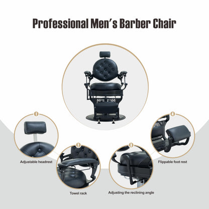 Coczeb Barber Chair Heavy Duty (700LB Capacity) - Professional Multi-Function Salon Chair for Hairdressing, Beauty, Tattoo, Massage(All Black)