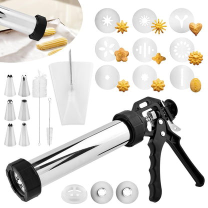 3-in-1 Stainless Steel Churros Maker Machine – Multifunctional Cookie Press with Piping Bag, Nozzles & Discs