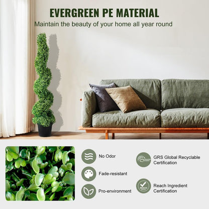 VEVOR Artificial Boxwood Spiral Topiary Trees, 4ft Tall (2 Pieces) Faux Plant Outdoor, All-Year Green Fake Plant with Replaceable Leaves for Decorative/Indoor/Porch/Garden
