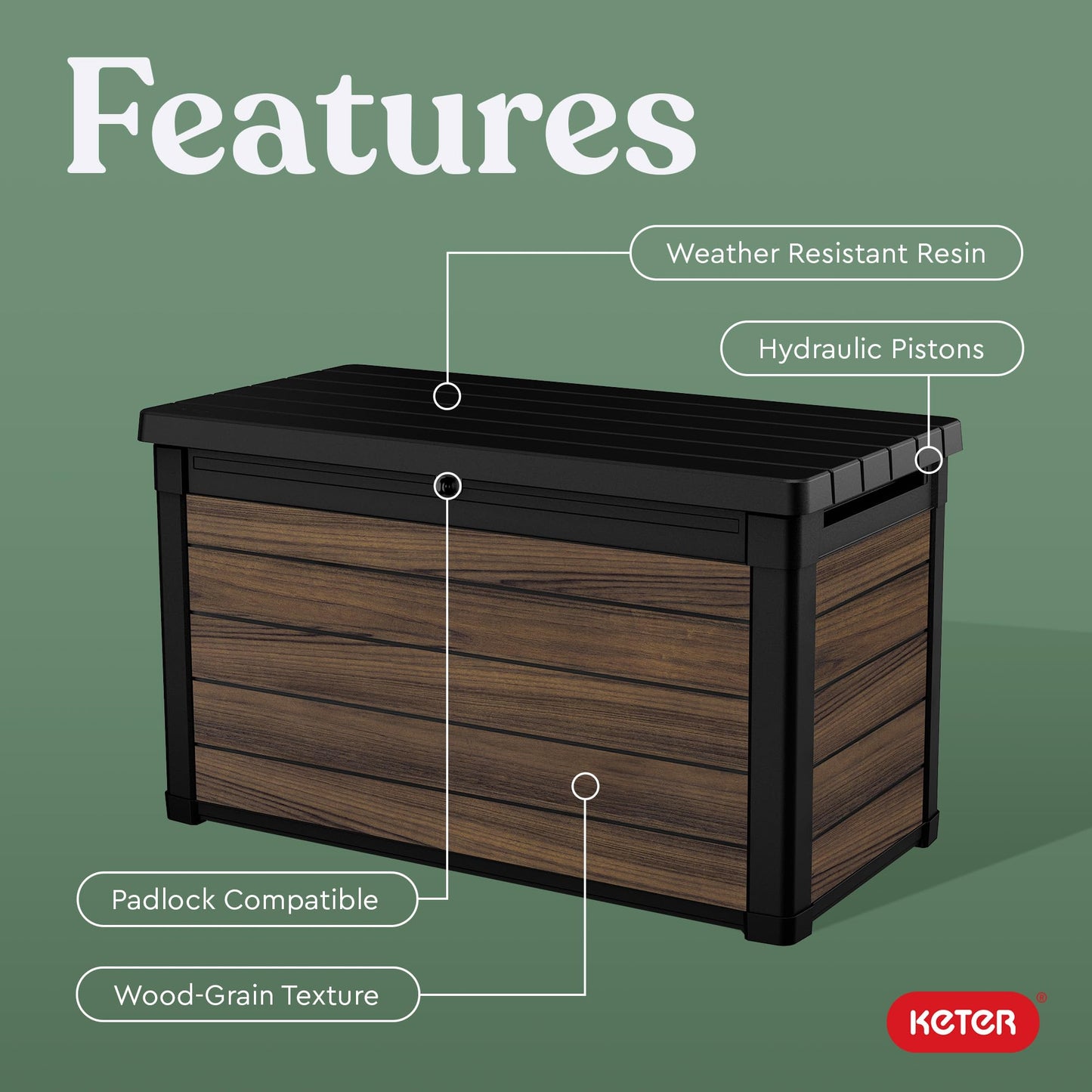 Keter Signature Collection 100 Gallon Resin Deck Box Organization and Storage for Patio Outdoor Cushions, Throw Pillows, Garden Tools and Pool Supplies, Rosewood