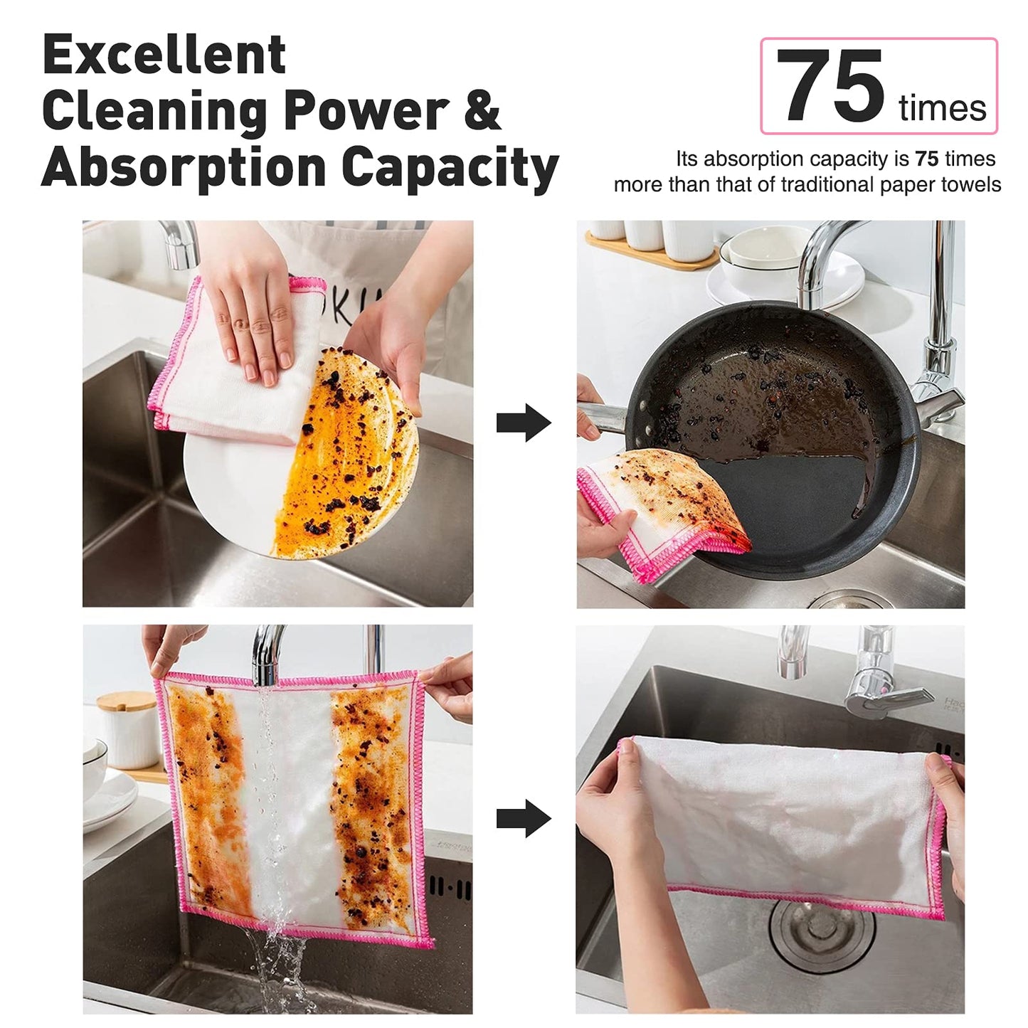 OnBrand Naturally Wood Fiber Cleaning Cloth, Microfiber Cleaning Cloths, 10 Pcs (12" x 10.7" Each), 8 Layers High-Density Super Absorbing Dish Cloths, Reusable General Kitchen Towel