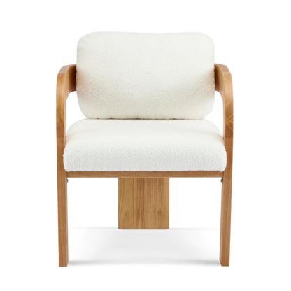 Christopher Knight Home Yorick Modern Boucle Dining Chair Set of 2 with Cushion, Solid Wood Dining Room Armchair Set, Curved Backrest Kitchen Side Chair, Living Room Comfy Extra Seat, Natural+White