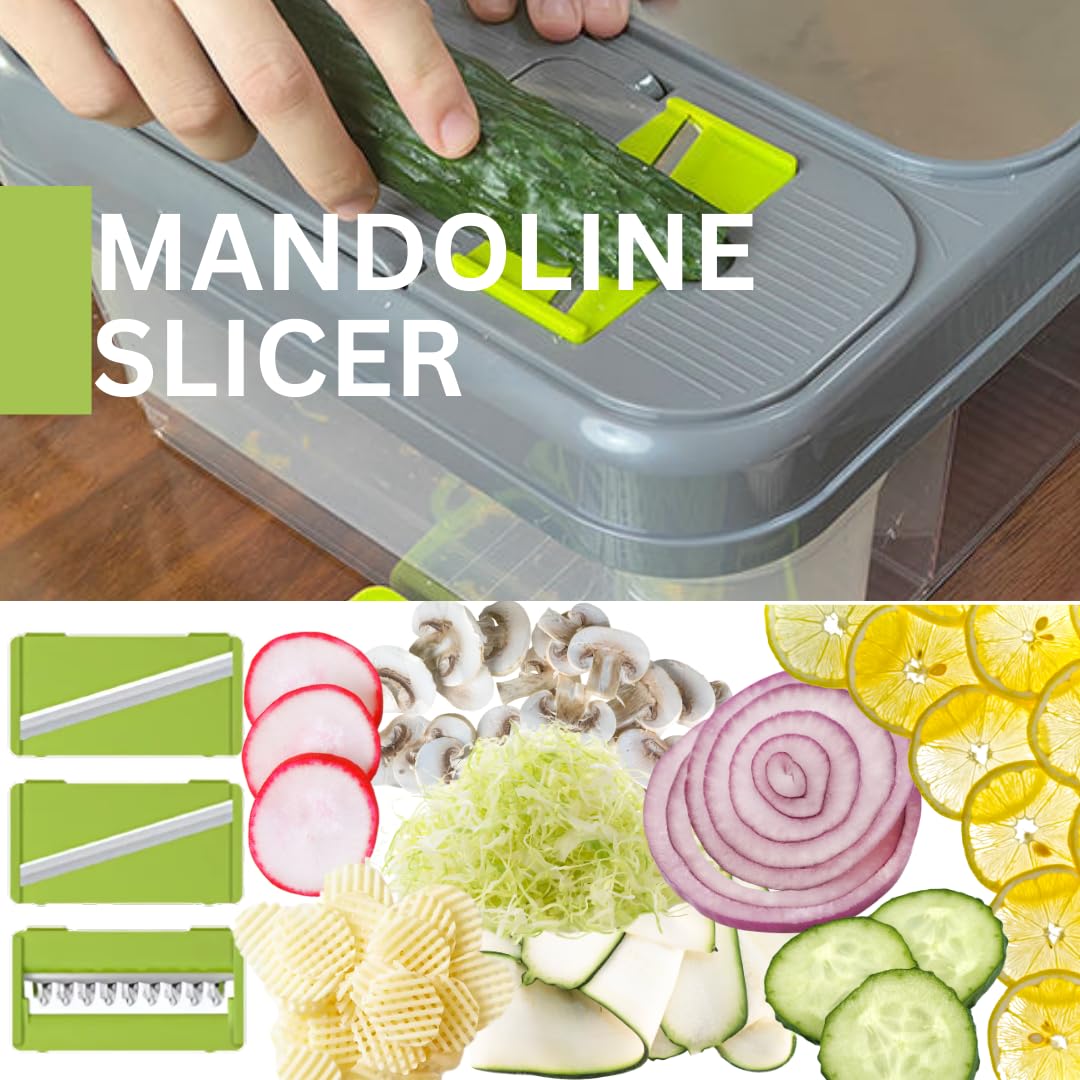 Amazin Goods All-in-One Vegetable Chopper & Prep Station - Multifunctional Food Chopper, Mandoline Slicer, Cheese Grater, Egg Separator, Built-In Cutting Board & Storage Container for Meal Prep