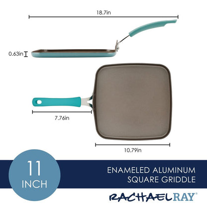 Rachael Ray Cook + Create Nonstick Stovetop Griddle/Grill Pan, Square, 11 Inch, Agave Blue