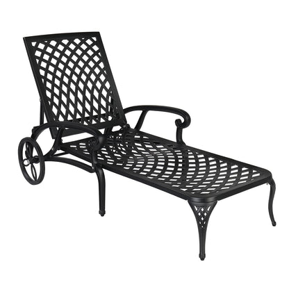VINGLI Cast Aluminum Outdoor Chaise Lounge Chair with Wheels, Patio Chaise Lounges with 3-Position Adjustable Backrest, Pool Lounge Chair Reclining Chairs for Poolside Tanning (1, Black)