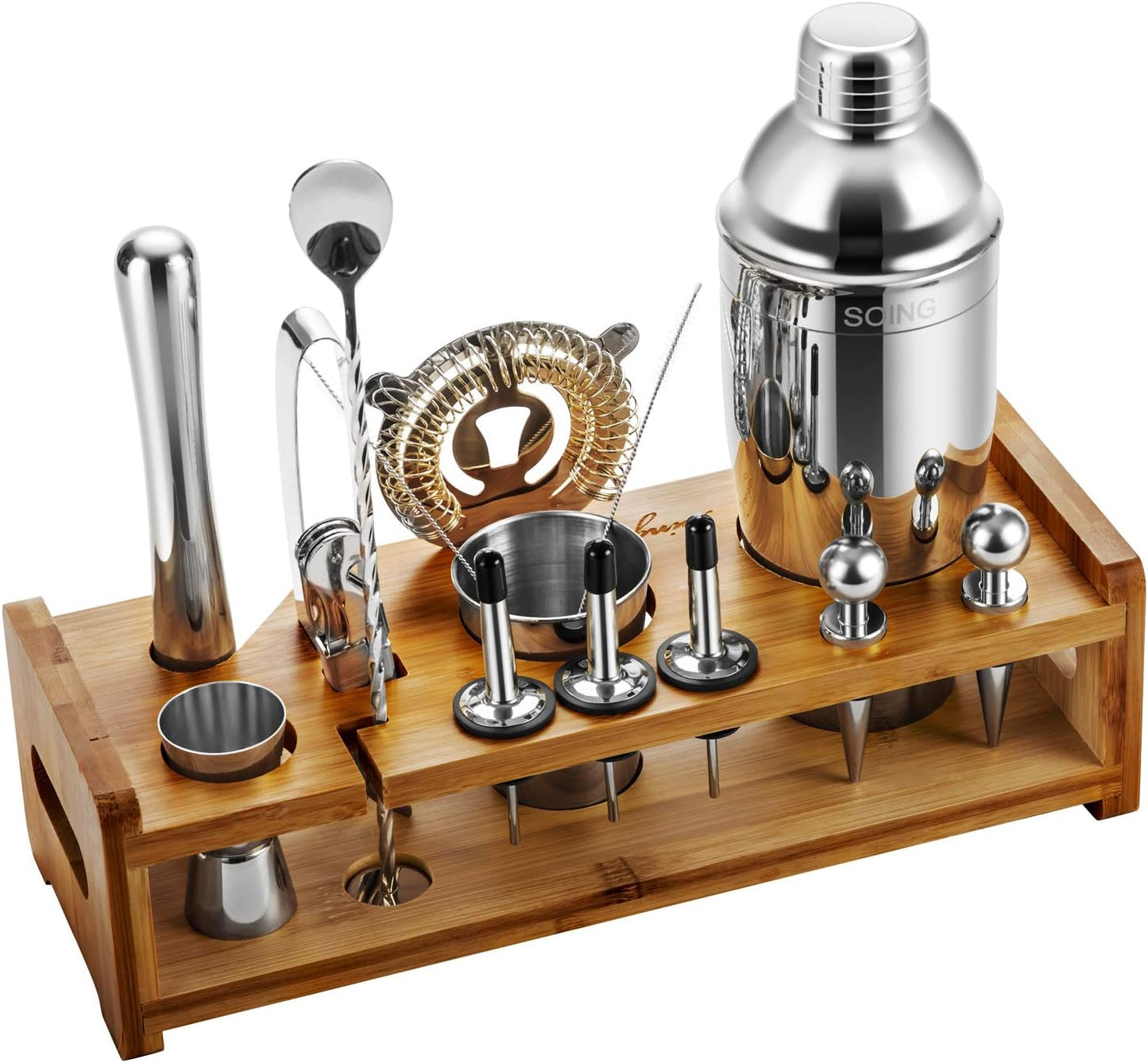 24-Piece Set,Perfect Soing Silver Cocktail Shaker Home Bartending Kit for Drink Mixing,Stainless Steel Bar Tools