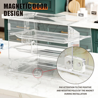 2PCS 20.9”W x 17.3”D x 16.7”H ,3-Tray Bakery Display Case, Acrylic Clear Display Case Countertop for Bread Pastry Dessert Food Cookie Display, Display Cabinet Box for Baking Enthusiasts