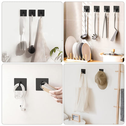 VIS'V Adhesive Towel Hooks, Waterproof Shower Wall Stick on Hooks, 2 Extra Adhesive Strips, Black, 4 Pcs