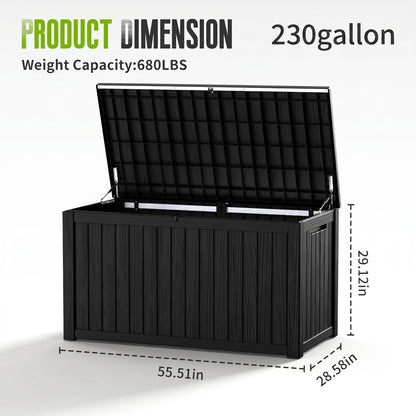 FICARTS Deck Storage Box, Waterproof Outdoor Storage Bin with Lockable Lid, Weatherproof Patio Deck Box for Garden Tools, Pool Supplies & Patio Accessories (Black,230GAL)