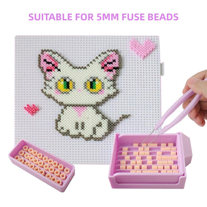 MVRPOWER Bead Kit for Perler with 5mm Beads Storage Box, Double-Needle Tweezer & Aligner Tray for Effortless Crafting