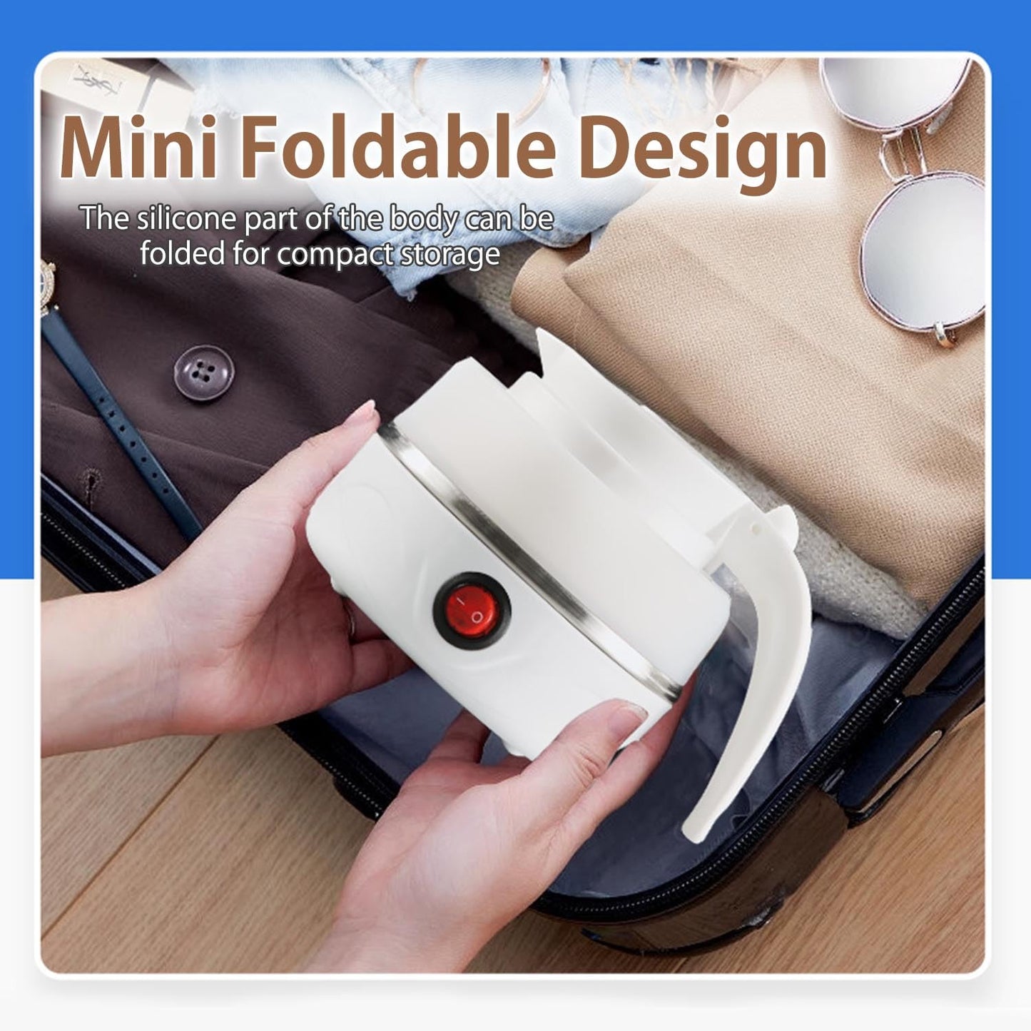 Portable Travel Foldable Electric Kettle Collapsible Food Grade Silicone Mini Water Boiler For Coffee or Tea Fast Water Boiling Pot 6 Modes Adjustable 600ml/20oz (Yellow)