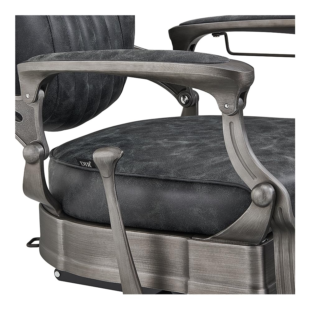 Dir Heavy Duty Barber Chair, Men's Grooming Barbershop Hydraulic Chair in Distressed Finish Kaiser II, Vintage Black
