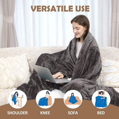 HOW'S MY HOUSE Heated Blanket Throw 50" x 60", Electric Blanket with 12 Time Settings & 6 Heating Levels, Over-Heat Protection, Flannel Sherpa Super Cozy with ETL Certification, Gray