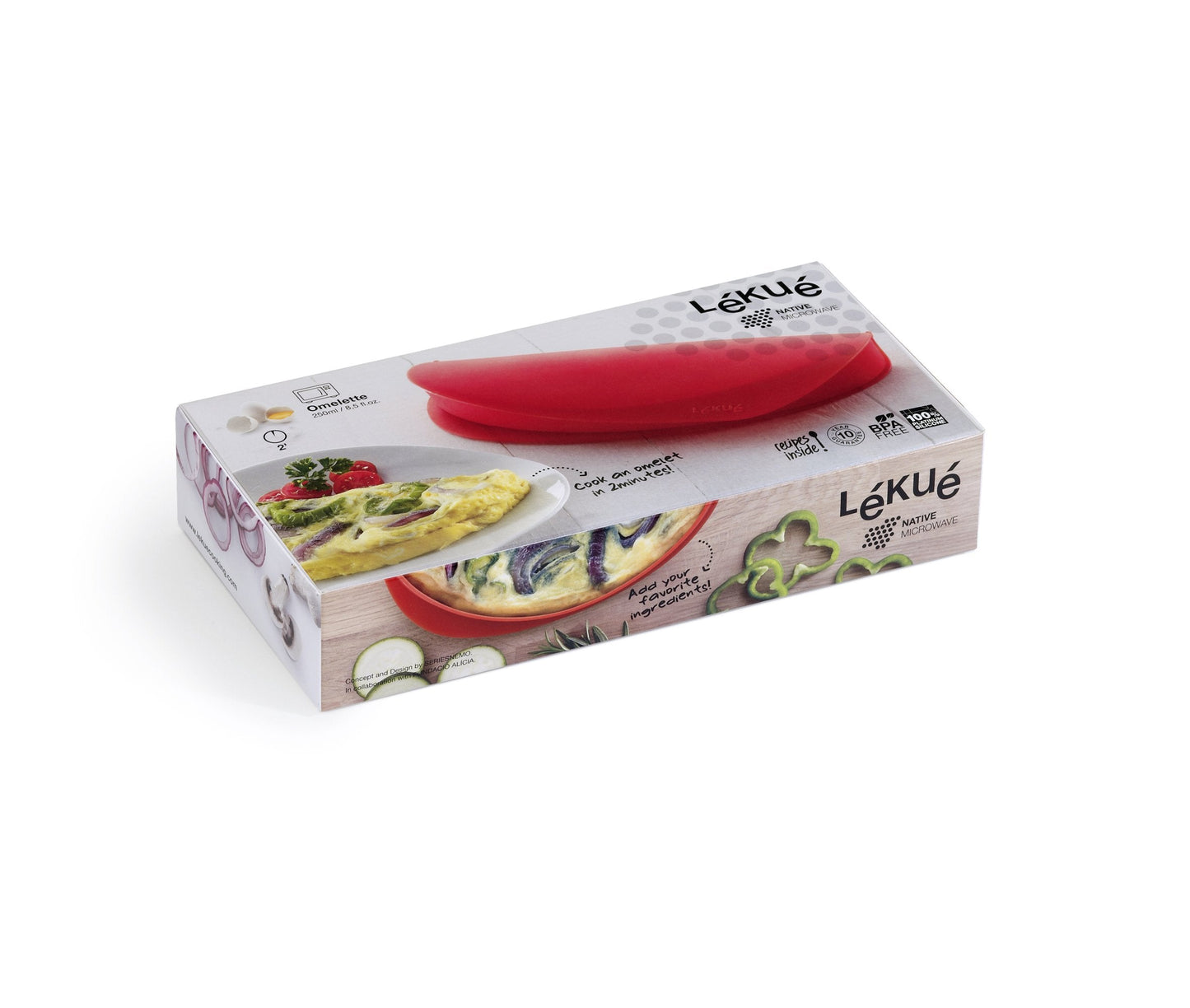 Lékué Microwave Omelette Maker | Red | 100% Platinum Silicone Easy Steam Egg Omelette Cooker | Dishwasher, Freezer-Safe, Heat-Resistant Case | Recipes Included