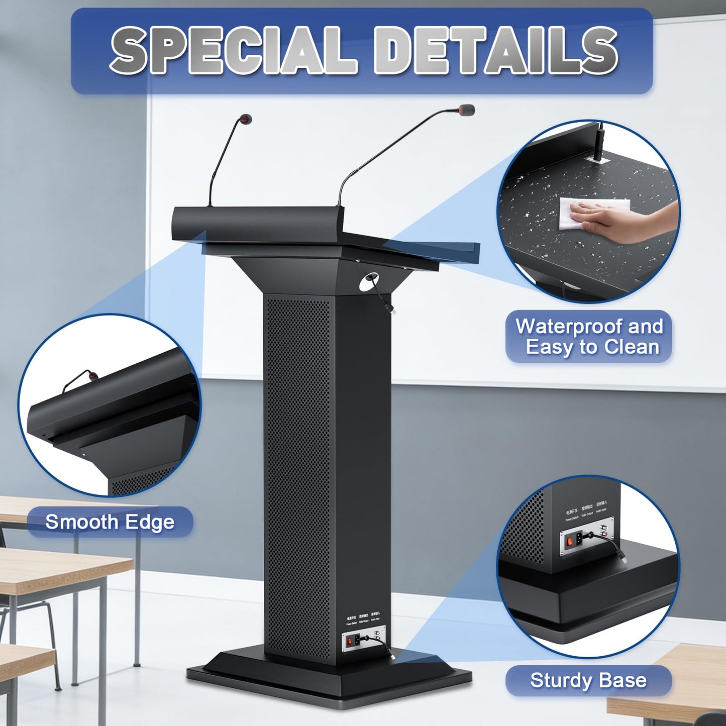 Easilywinlife Ultral Church Pulpit with 2MIC, 47” Pulpits for Churches, Podium Stand with Spacious Reading Platform, Lectern for Speeches, Classrooms, Performances, Presentations, Meetings