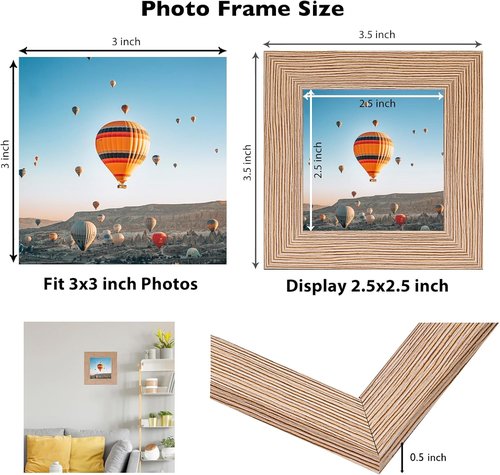 JCJMY 3x3 Picture Frame - Sturdy Rustic Brown Tabletop Design with Shatter Resistant Plexiglass