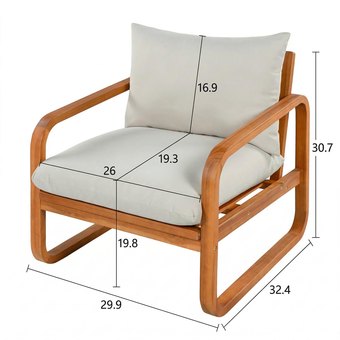 Merax Outdoor 4-Piece Acacia Wood Conversation Set - Patio 2-Seat Loveseat Sofa w/Coushion, 2 Armchair and Square Coffee Table for Backyard, Lawn, Balcony, Beige + Natural