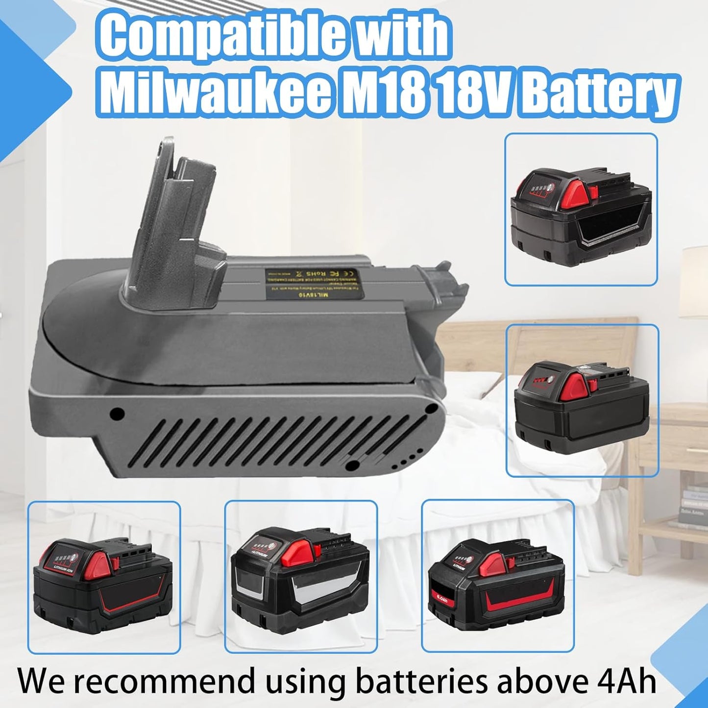 V10 Adapter for Milwaukee to Dyson V10, Battery Converter for Milwaukee M18 18V to Dyson Cyclone V10 Vacuum Cleaner