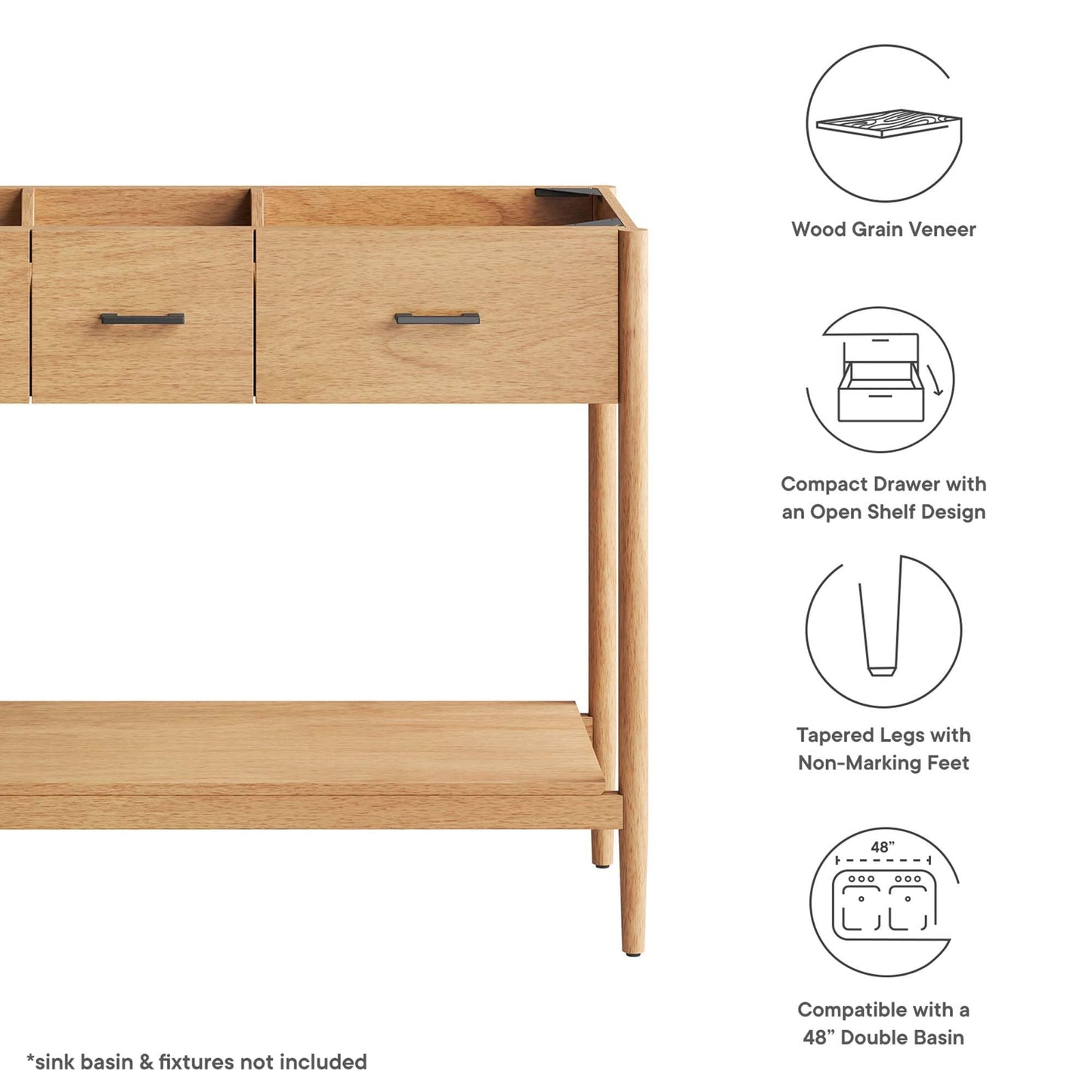 Modway EEI-6356-NAT Zaire 48” Double Sink Compatible Bathroom Vanity Cabinet (Sink Basin Not Included), Natural