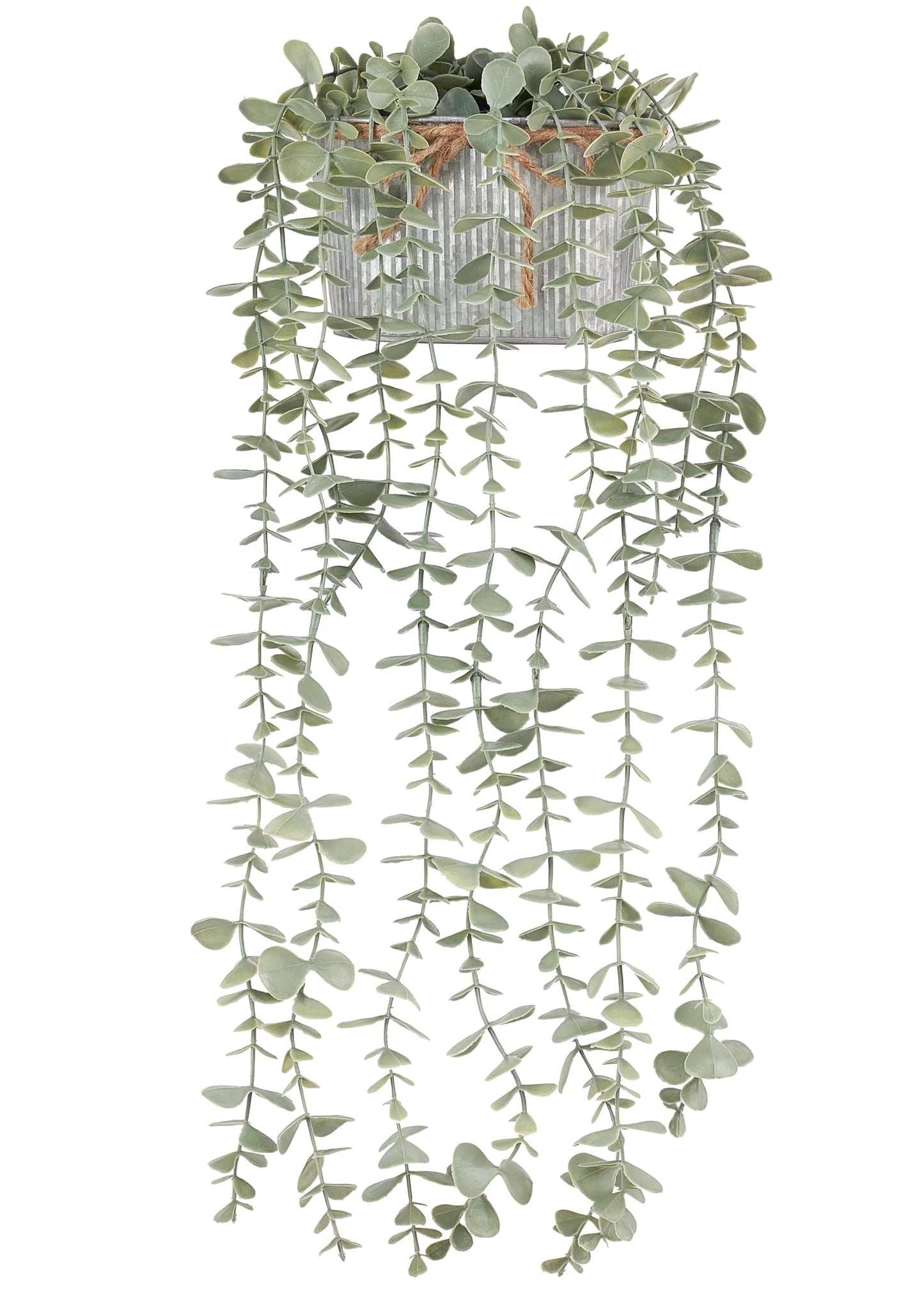 Mkono Fake Hanging Plants in Farmhouse Galvanized Pots Rustic Faux Potted Eucalyptus Greenery Indoor Artificial Plants for Book Shelf Mantel Living Room Bathroom Bedroom Home Office Decor (1, Grey)