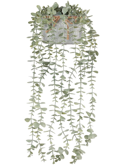 Mkono Fake Hanging Plants in Farmhouse Galvanized Pots Rustic Faux Potted Eucalyptus Greenery Indoor Artificial Plants for Book Shelf Mantel Living Room Bathroom Bedroom Home Office Decor (1, Grey)