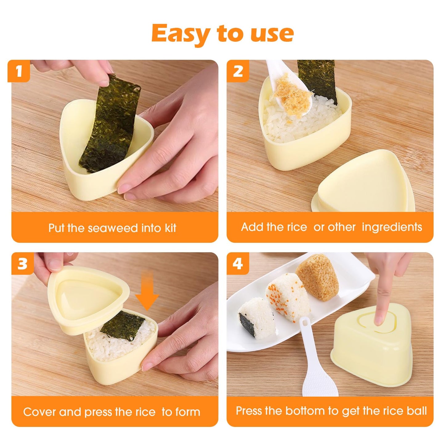 Upoomart Onigiri Mold & Musubi Maker Kit - Includes Rice Ball Mold, Sushi Rolling Mat, Triangle, Heart, Plum Blossom, Bear, Rabbit Rice Molds, Rice Ladle & More for Creative Rice Shaping