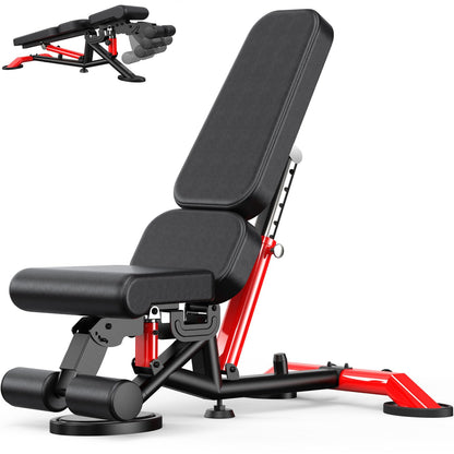WFLGFT Commercial Adjustable Weight Bench, Heavy Duty 1800LBS Workout Bench for Home Gym, Flat, Decline, Incline Bench Press with Removable Leg and Elbow Support for Full Body Strength Training